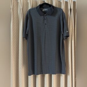 Men's Size XL Nike Black & White Striped Dri Fit Tour Performance Golf Polo